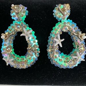 Betsey Johnson Sea Life Pierced Earrings w/ Gold Tone Coral, Anemones & Starfish